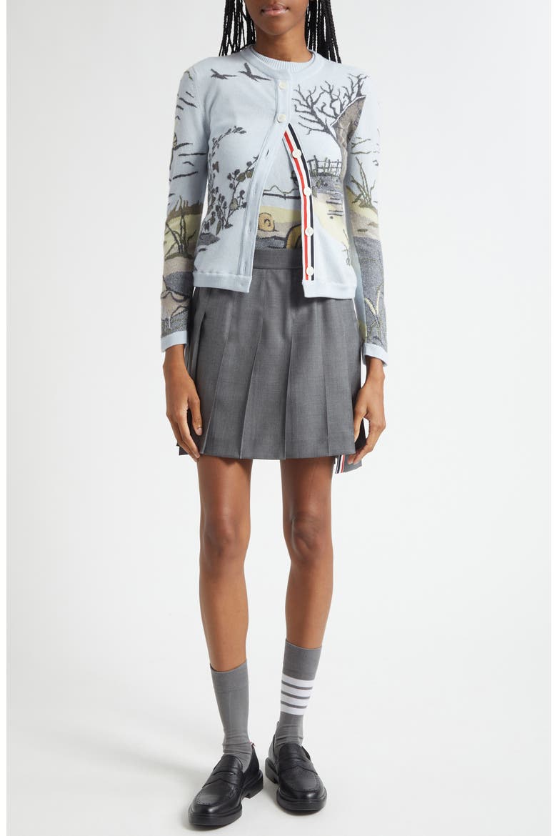 Seasonal Print Cashmere Cardigan, Alternate, color, LIGHT BLU