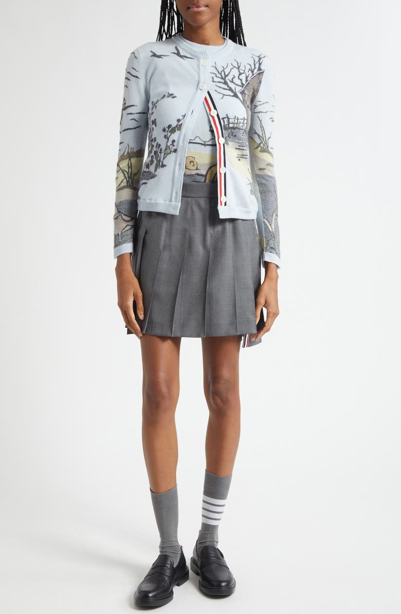 Thom Browne Seasonal Print Cashmere Cardigan, Alternate, color, Light Blu