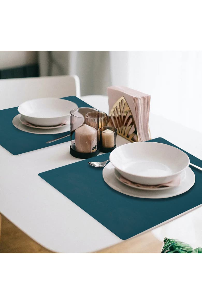 Davanti by  Mattola Placemats Set of 6, Rectangular 16.5 x 12.5 Inch Indoor Outdoor Table Placemats, Alternate, color, Pine Green