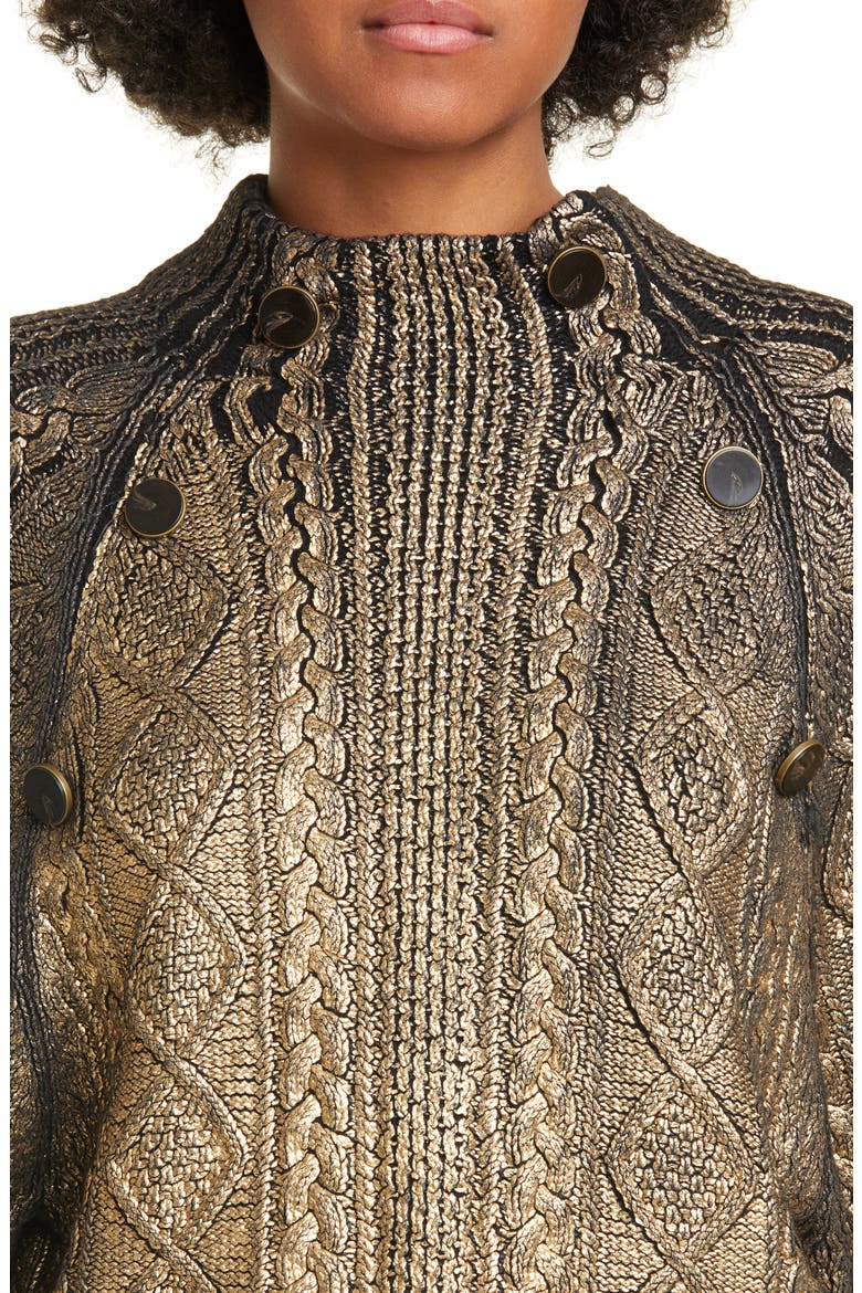 Grady Metallic Coated Cable Sweater, Alternate, color, BLACK/ GOLD