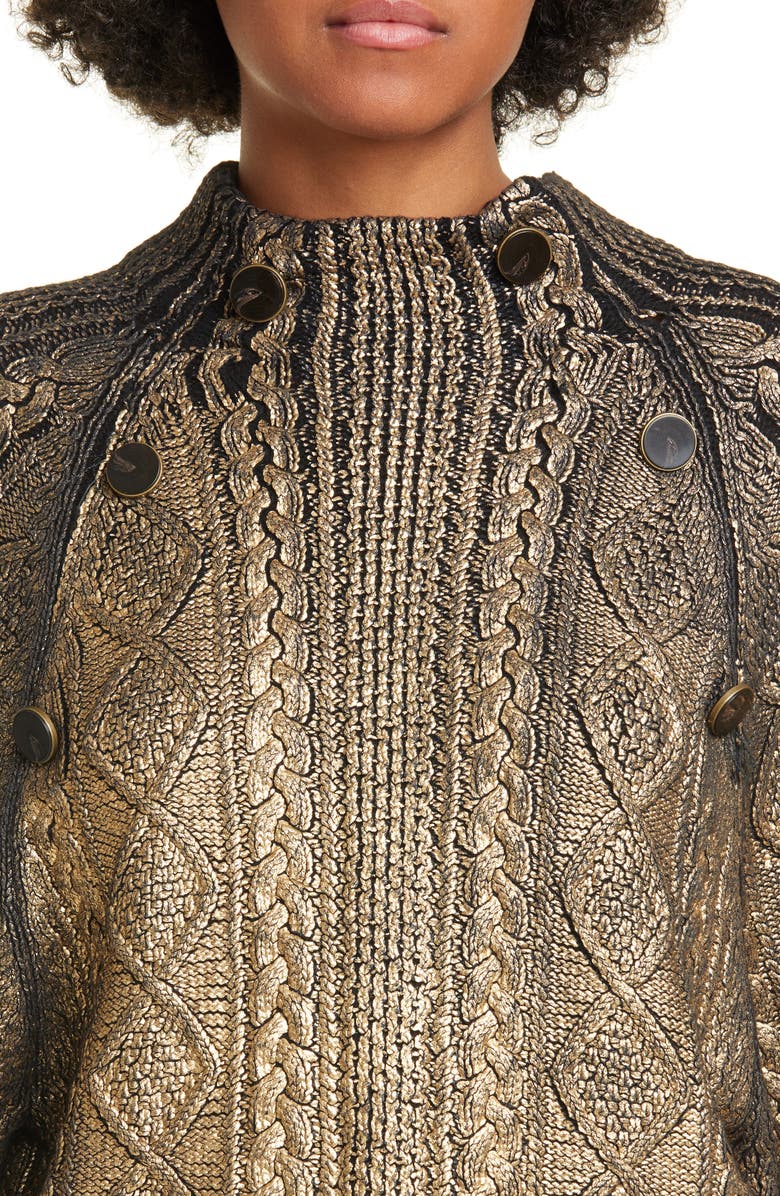 Veronica Beard Grady Metallic Coated Cable Sweater, Alternate, color,