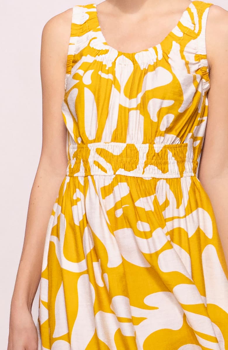 MELLODAY Abstract Print Midi Dress, Alternate, color, Ivory/ Yellow