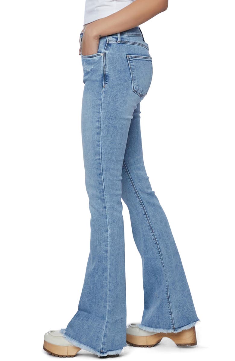 HINT OF BLU Frayed Mid Rise Slim Flare Jeans, Alternate, color, 