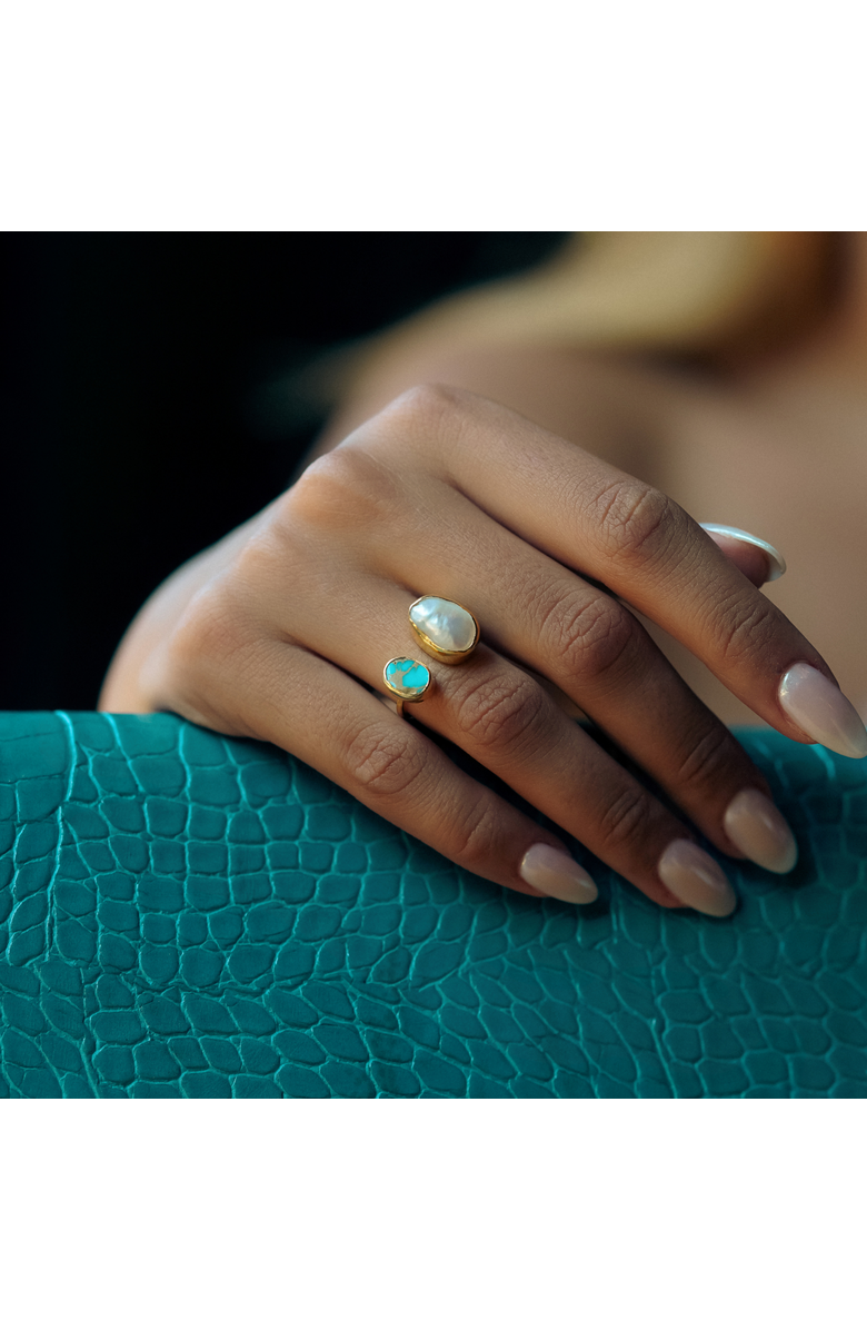 Spero London Double Natural Gemstone Adjustable Sterling Silver Turquoise Ring, Alternate, color, Gold