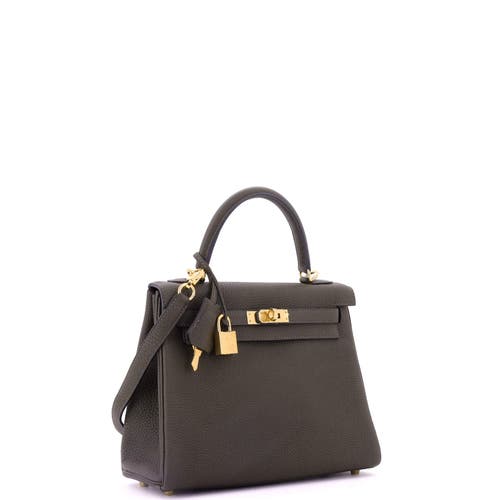 Pre-owned Hermes Hermes Kelly Handbag Green Togo With Gold Hardware 25 In Neutral