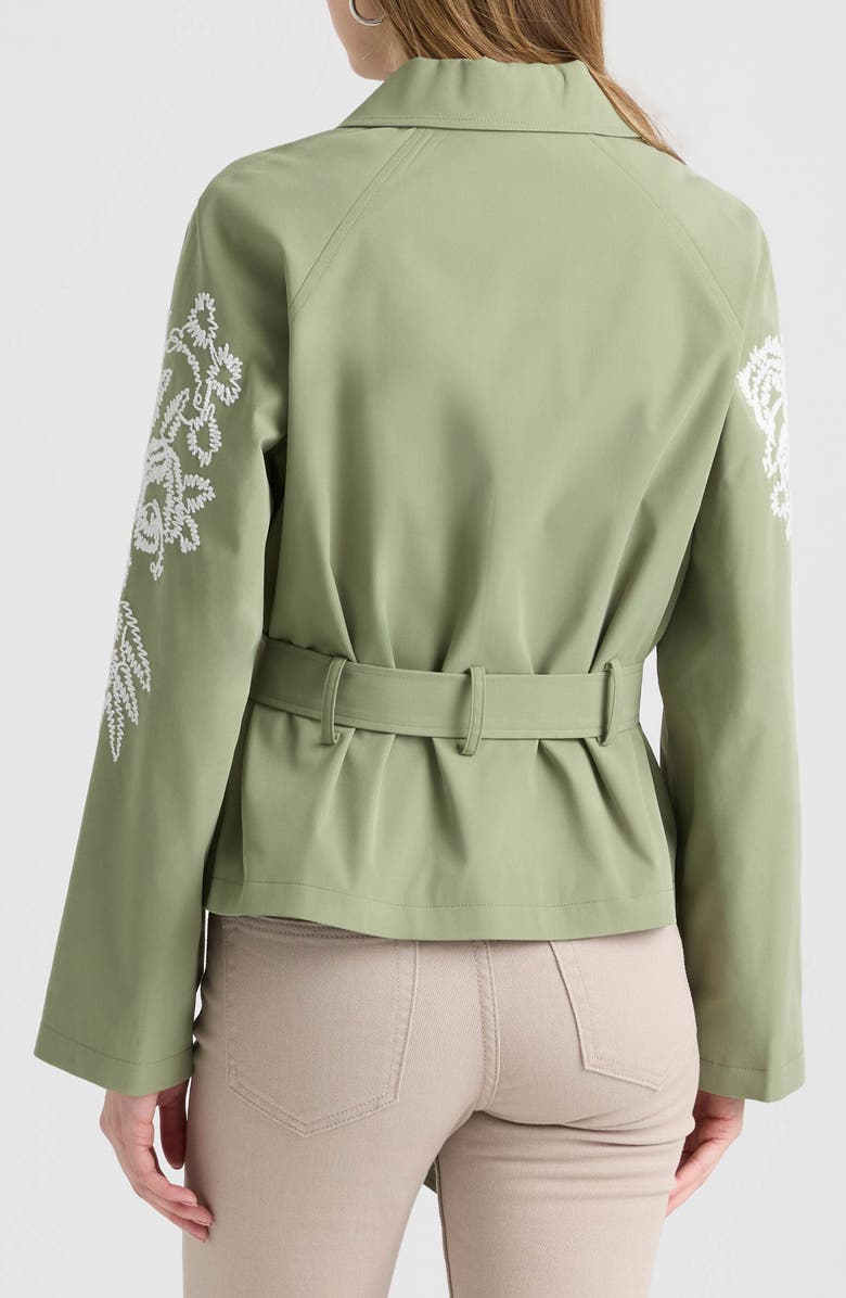 NVLT Embroidered Belted Crop Trench Coat, Alternate, color, Khaki Green