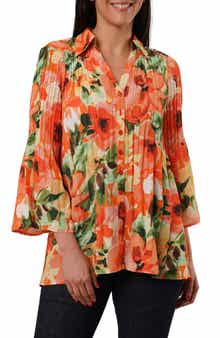 Pleated Button-Up Shirt