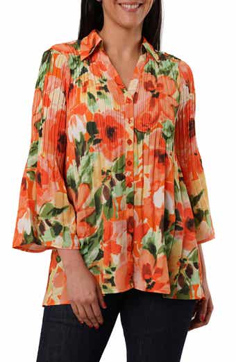 Pleated Button-Up Shirt