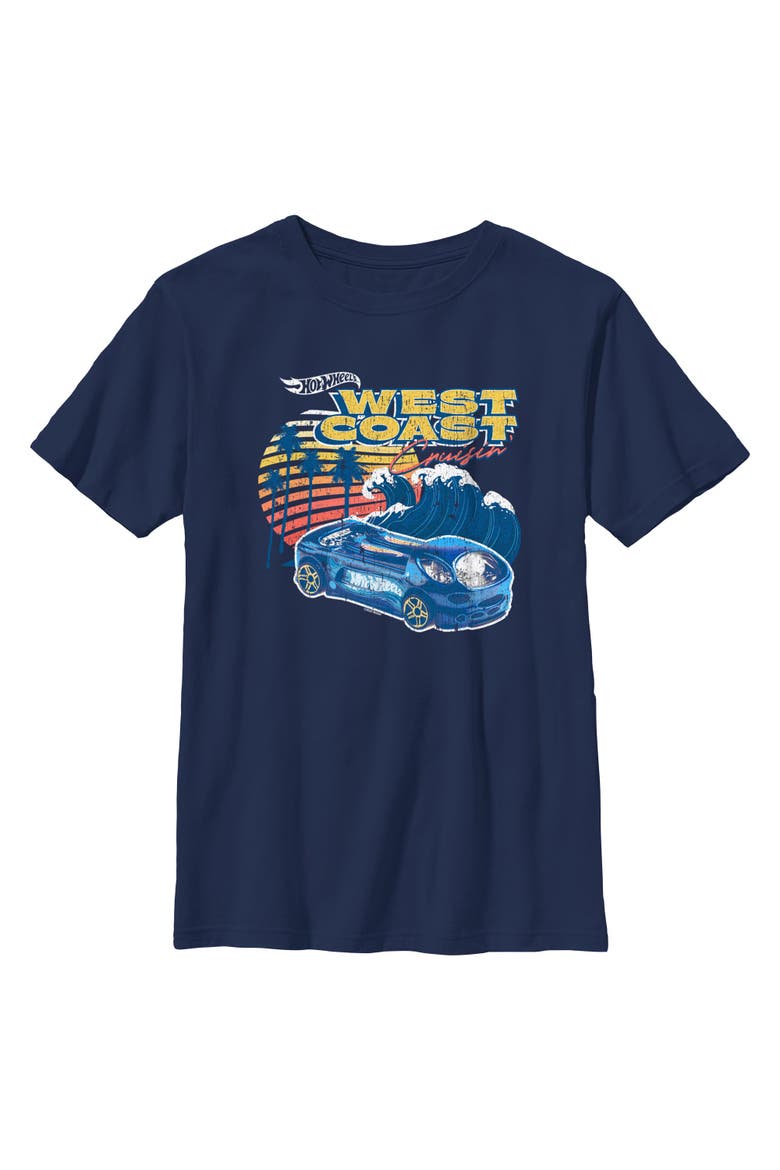 Boy's Hot Wheels Distressed West Coast Wave  Graphic T-Shirt, Main, color, Navy Blue