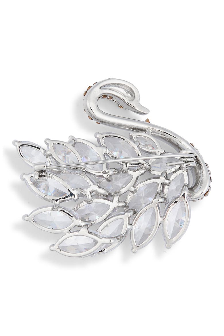 Sasha Cubic Zirconia Swan Brooch, Alternate, color, SILVER