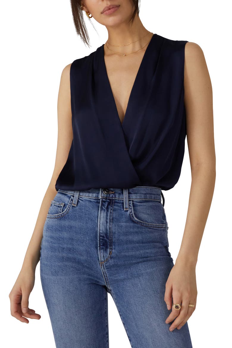 The Date Sleeveless Wrap Bodysuit, Main, color, NAVY