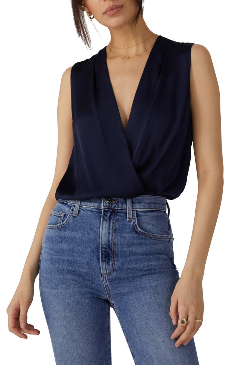Favorite Daughter The Date Sleeveless Wrap Bodysuit, Main, color, Navy