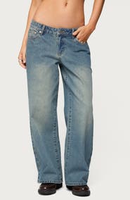 EDIKTED Magda Acid Wash Low Rise Wide Leg Jeans