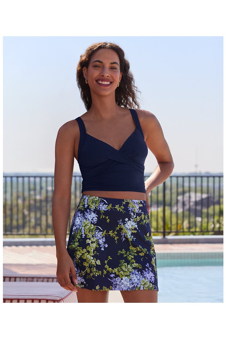 Tummy Control Swim Skirt, Alternate, color, Navy/White Blooms