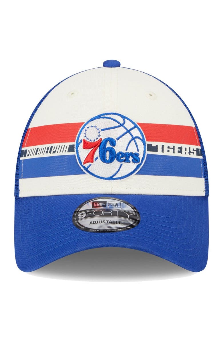 New Era Men's New Era Philadelphia 76ers Royal Stripes 9FORTY Trucker Snapback Hat, Alternate, color, 