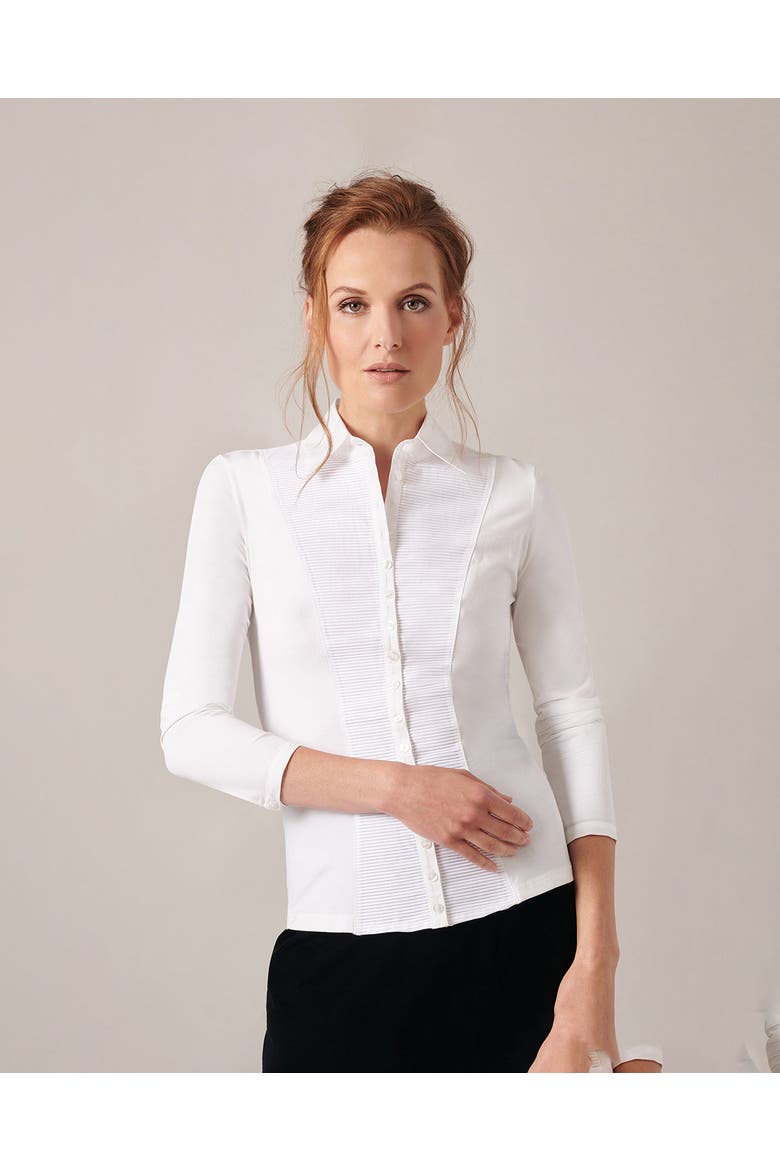 Women's Collar  Clodie White Pleated Cotton Shirt With Pointed Collar, Alternate, color, White