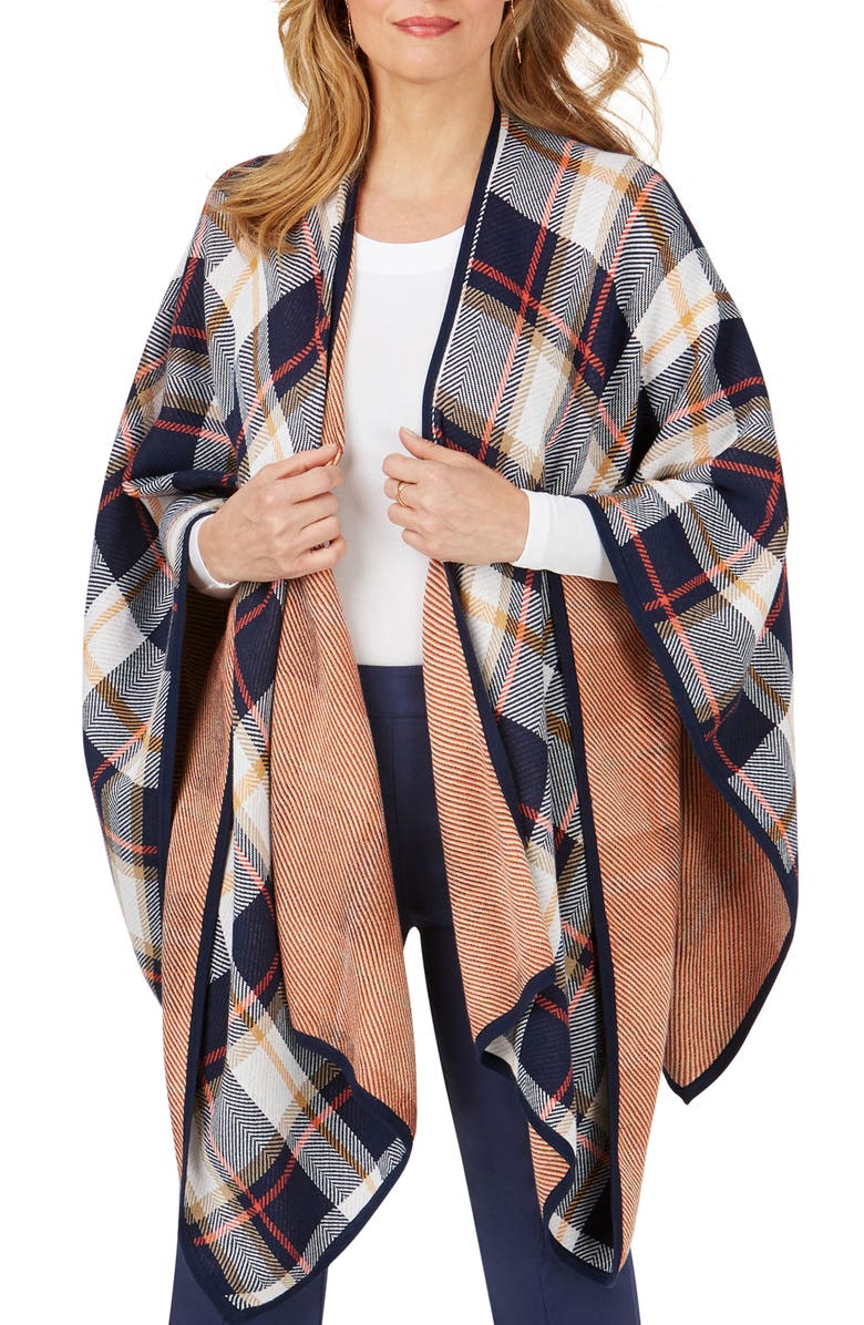 Foxcroft Walker Autumn Plaid Ruana, Main, color,