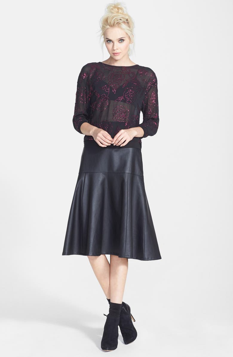 Tildon Faux Leather Flared Midi Skirt, Alternate, color, 