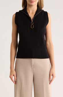 BY DESIGN Johanna Sleeveless Zip Front Top