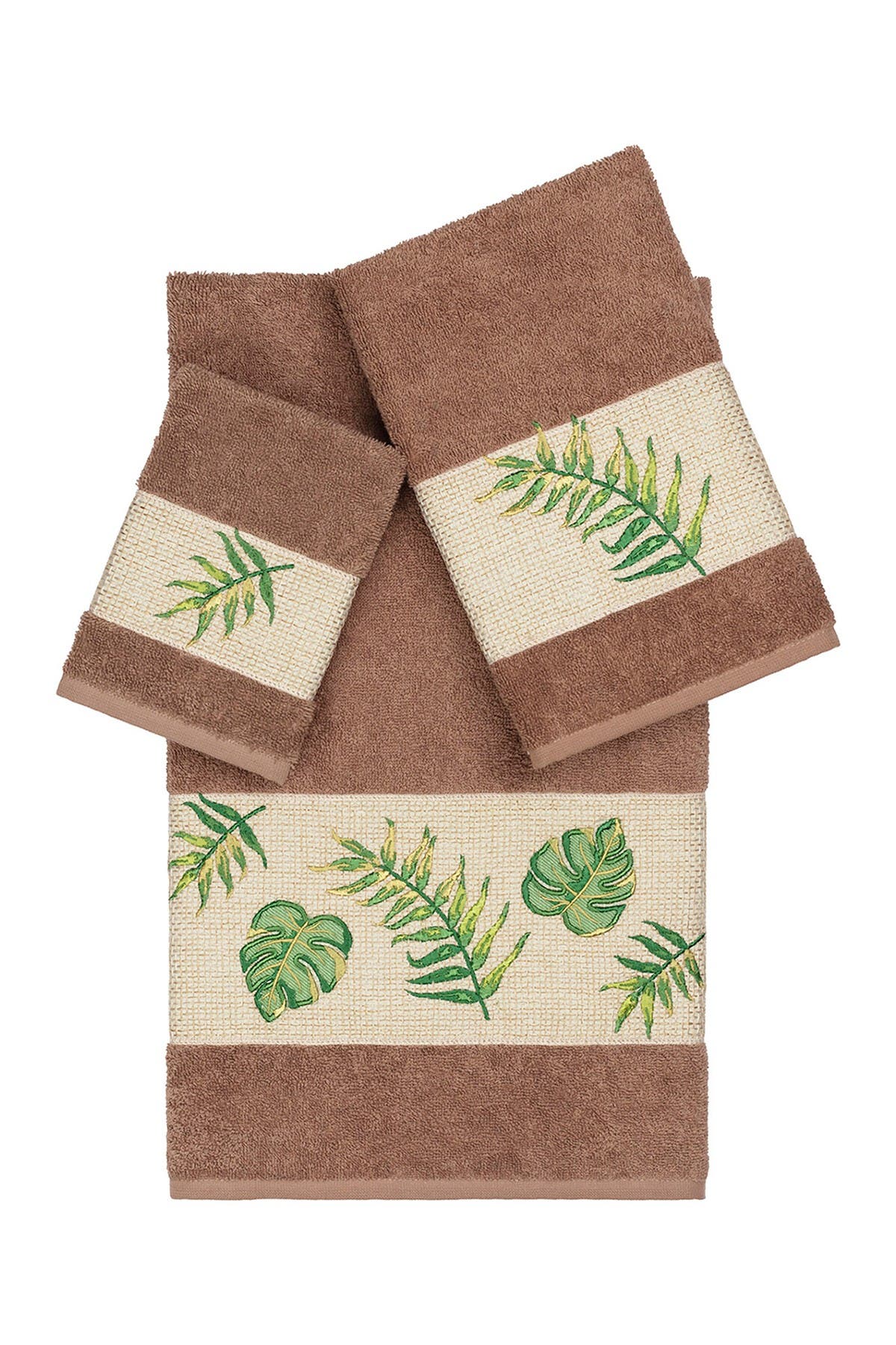 Linum Home Textiles Zoe 3-Piece Embellished Towel Set - Latte