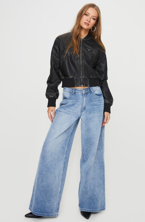 Princess Polly Sweet Disaster Faux Leather Cropped Bomber Jacket Black In Black
