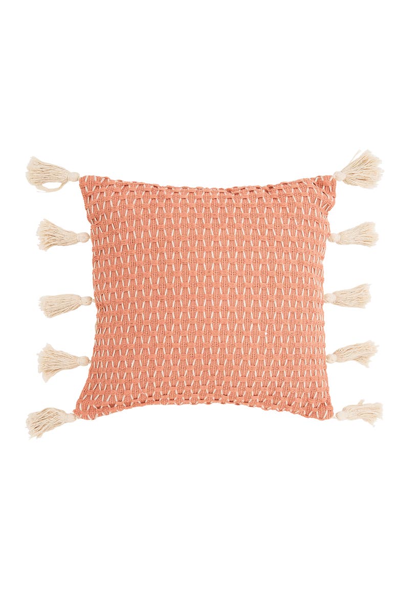 Peony Textured Diamond Woven Decorative Accent Throw Pillow, w/ Tassels, Main, color, Pink