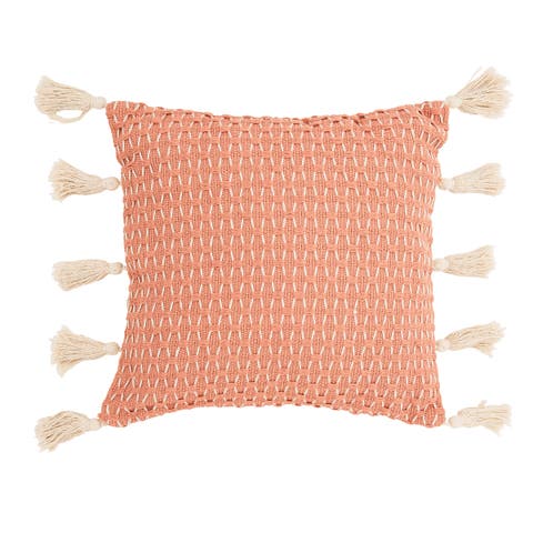 Peony Textured Diamond Woven Decorative Accent Throw Pillow, w/ Tassels