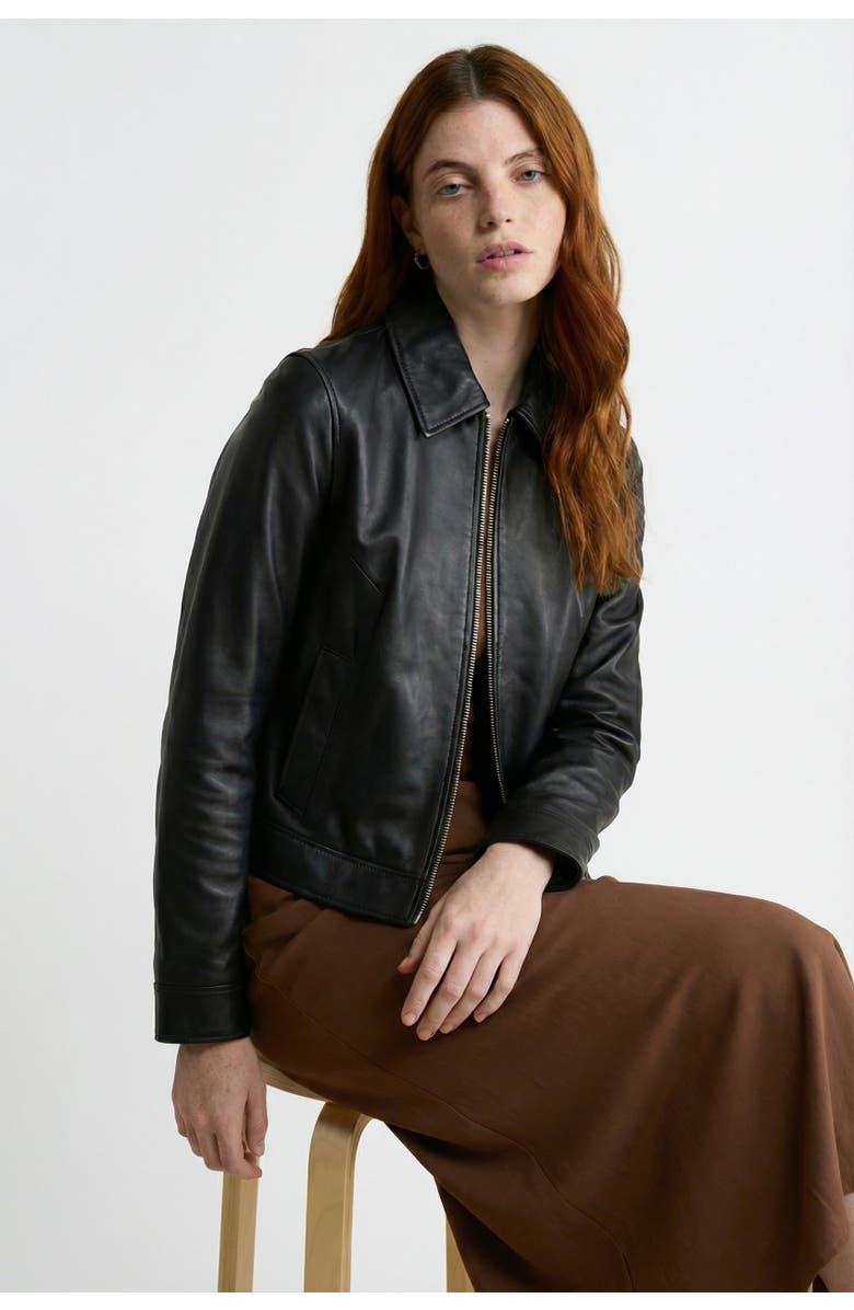 FURNIQ UK Chloe Leather Jacket, Alternate, color, Black