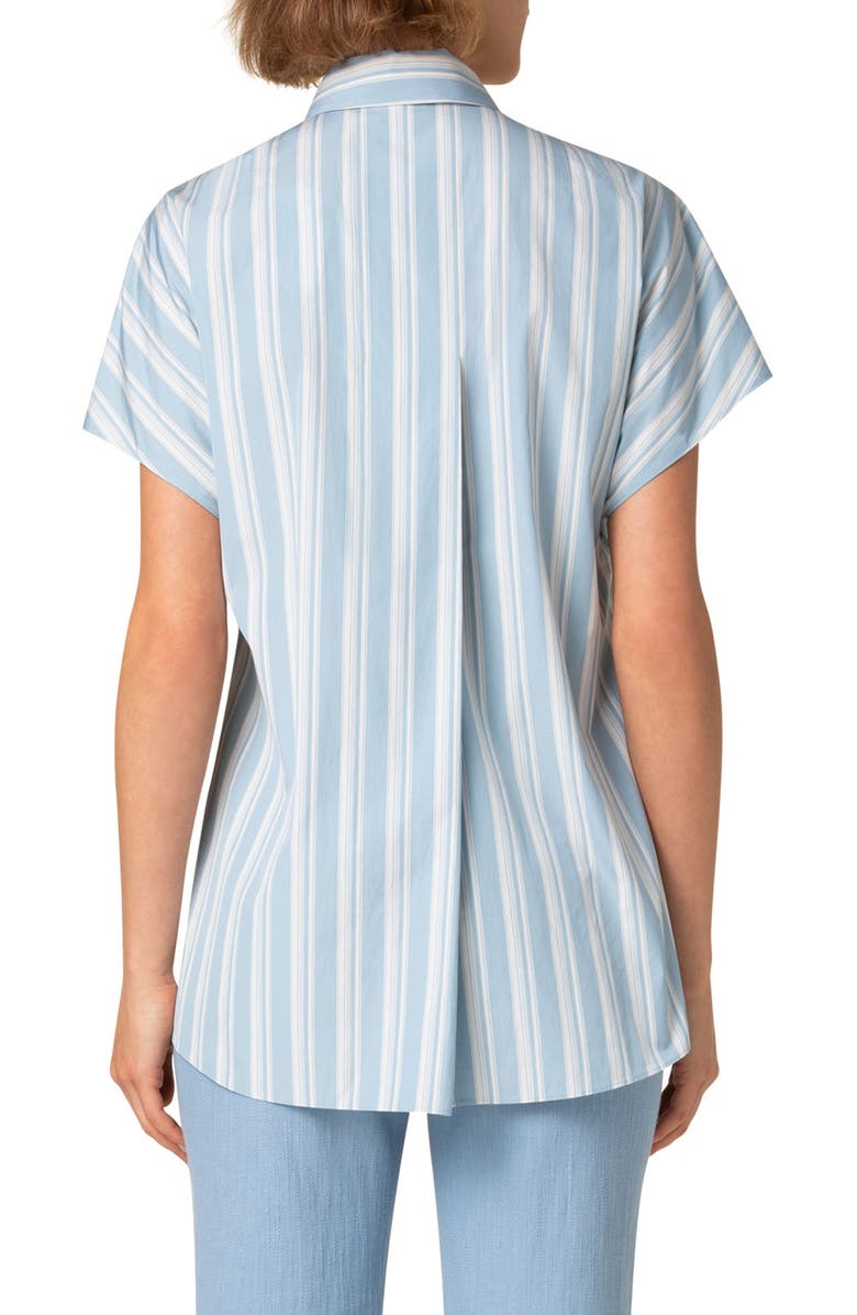 Akris punto Stripe Cap Sleeve Button-Up Shirt, Alternate, color, Sky-Cream