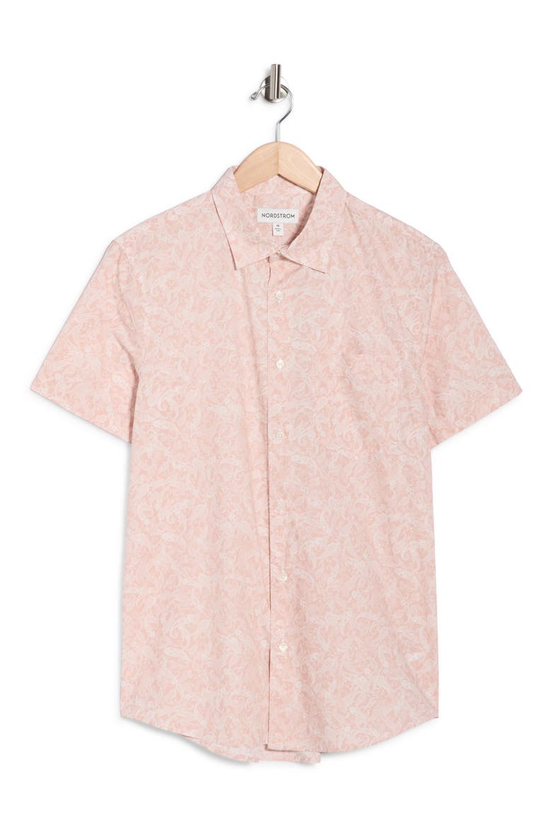 Short Sleeve Poplin Button-Up Shirt, Alternate, color, PINK UPTOWN PAISLEY