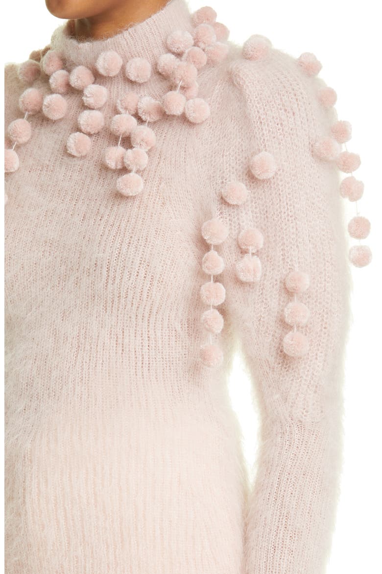 Pompom Turtleneck Cashmere Sweater, Alternate, color, ICE PINK