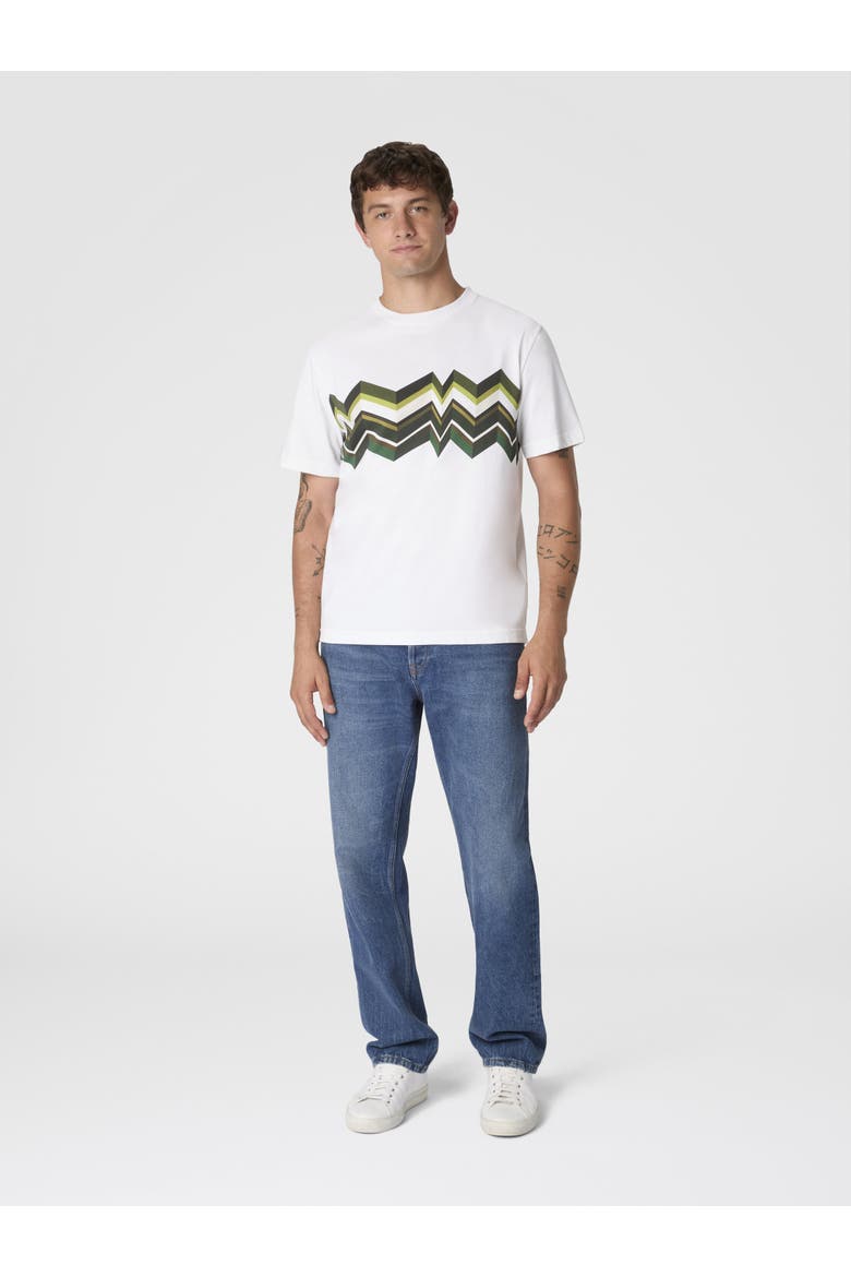 Crew-neck Cotton T-shirt With Irregular Zigzag Print, Alternate, color, White & Green