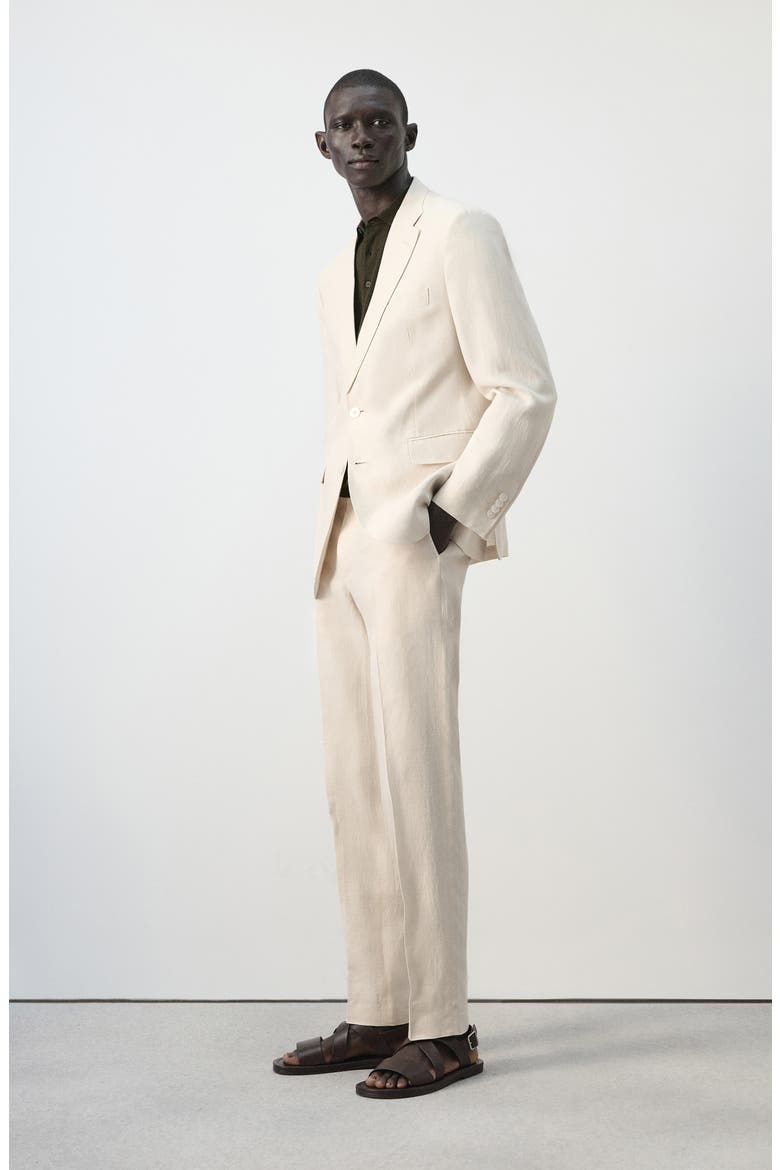 Amalfi Slim Fit Flat Front Tan Linen Suit Pants, Alternate, color, ECRU