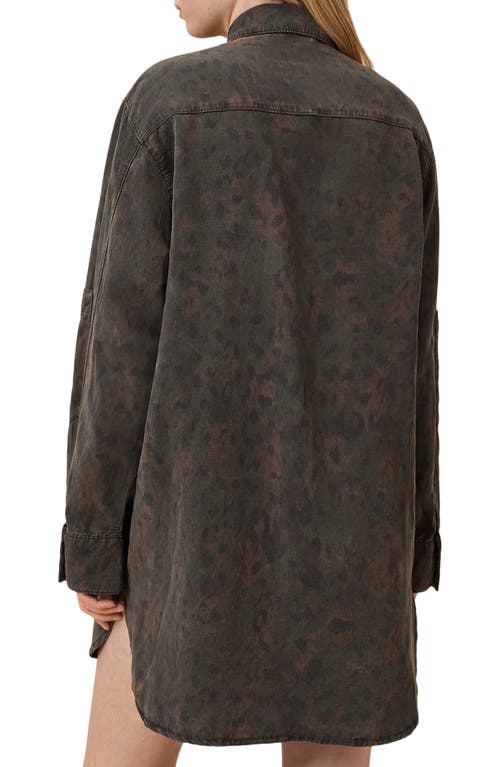 Allsaints Faye Long Sleeve Shacket Minidress In Styx Leopard Green