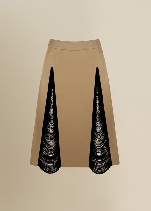 Madeleine Soft Fringe-Trimmed Stretch Cotton Poplin Skirt