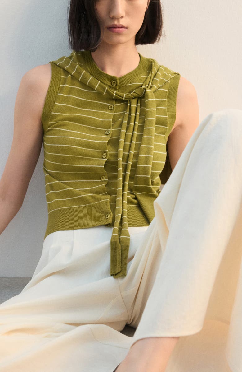 MANGO Tie Neck Sweater Vest, Alternate, color, Olive Green