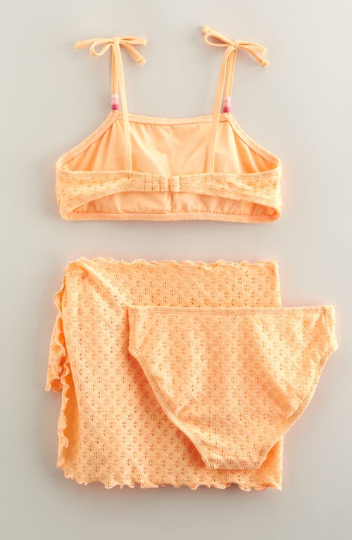 Treasure & Bond Kids' Pointelle Two-piece Swimsuit & Cover-up Sarong Set In Coral Beads