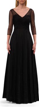 La Femme Rhinestone Tulle Gown with Full Skirt and Ruched Bodice