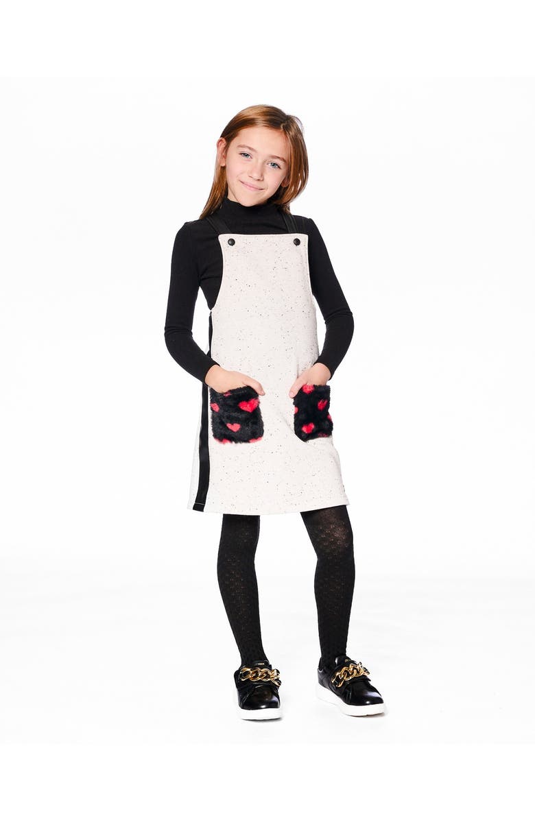 Deux par Deux Glittering French Terry Overall Dress, Main, color, Beige And Black