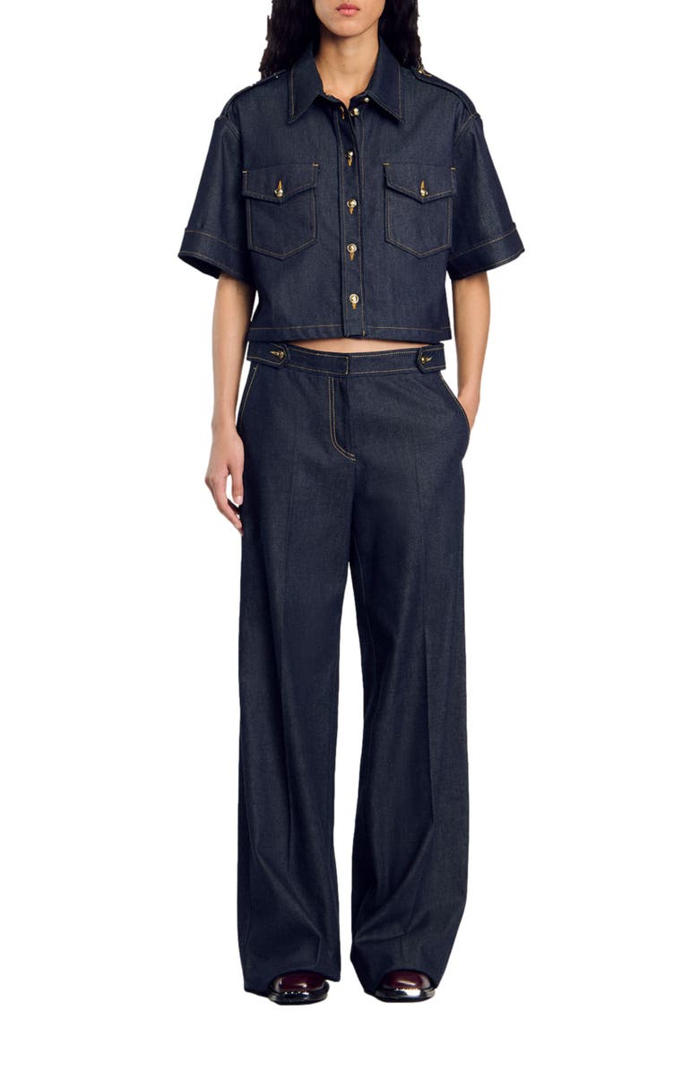 SANDRO Raw denim wide-leg jeans, Alternate, color, 