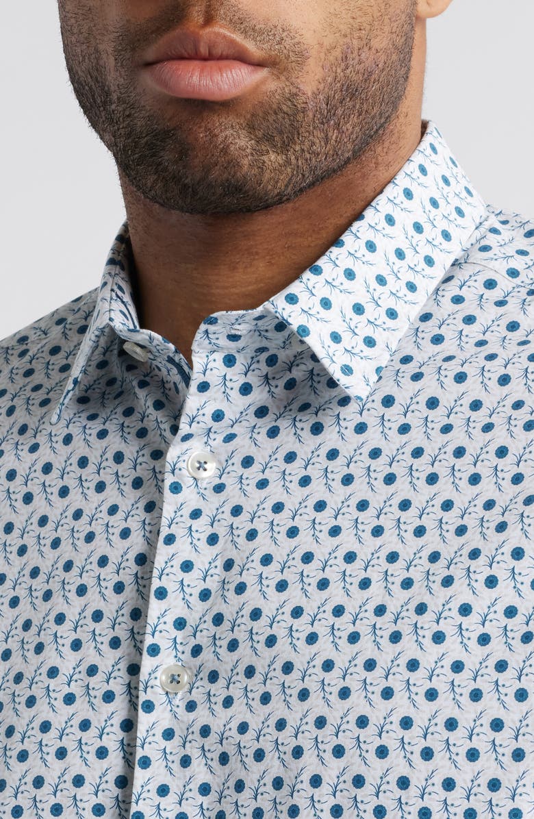 Stone Rose Floral Branch Stretch Cotton Button-Up Shirt, Alternate, color, Teal