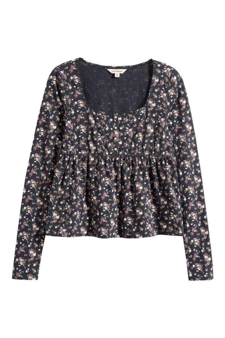 Babydoll Henley Floral Top, Alternate, color, BLACK FLORAL