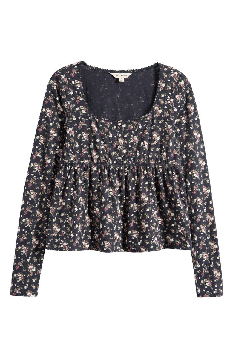 Lucky Brand Babydoll Henley Floral Top, Alternate, color, Black Floral