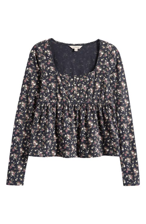 Babydoll Henley Floral Top