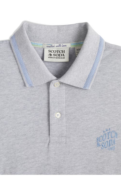 Scotch & Soda Embroidered Logo Piqué Polo In Gray