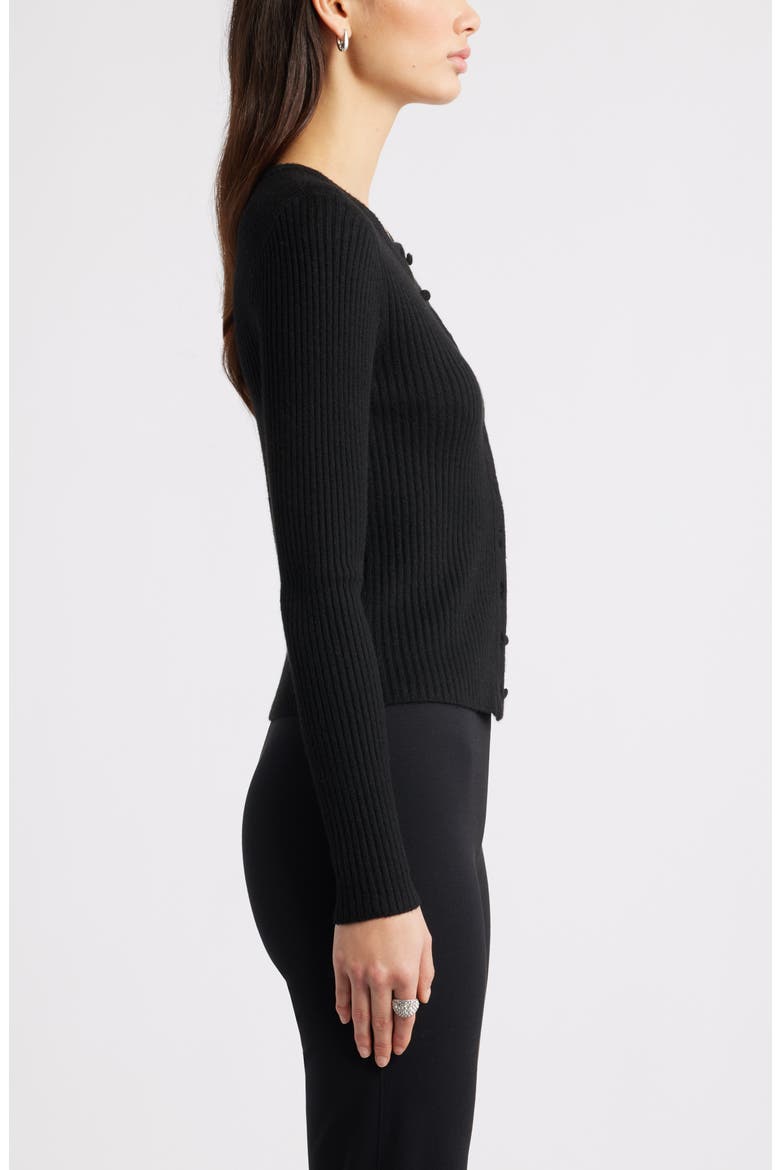 Ribbed Crewneck Cardigan, Alternate, color, BLACK