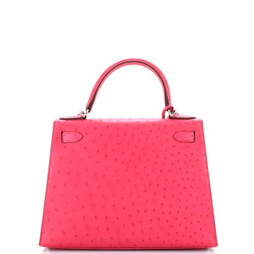 Pre-owned Hermes  Hermes Kelly Handbag Pink Ostrich With Palladium Hardware 28