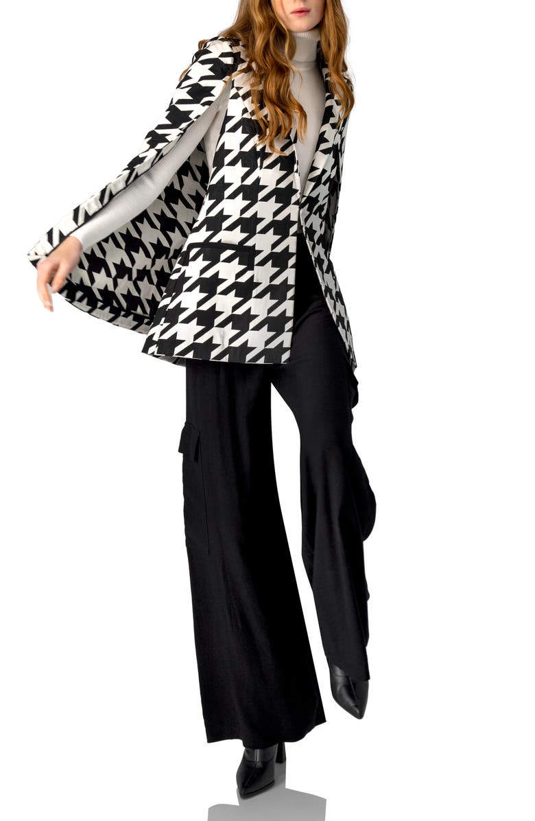 IVONNE Mega Houndstooth Trench Coat with Cape, Alternate, color, Black