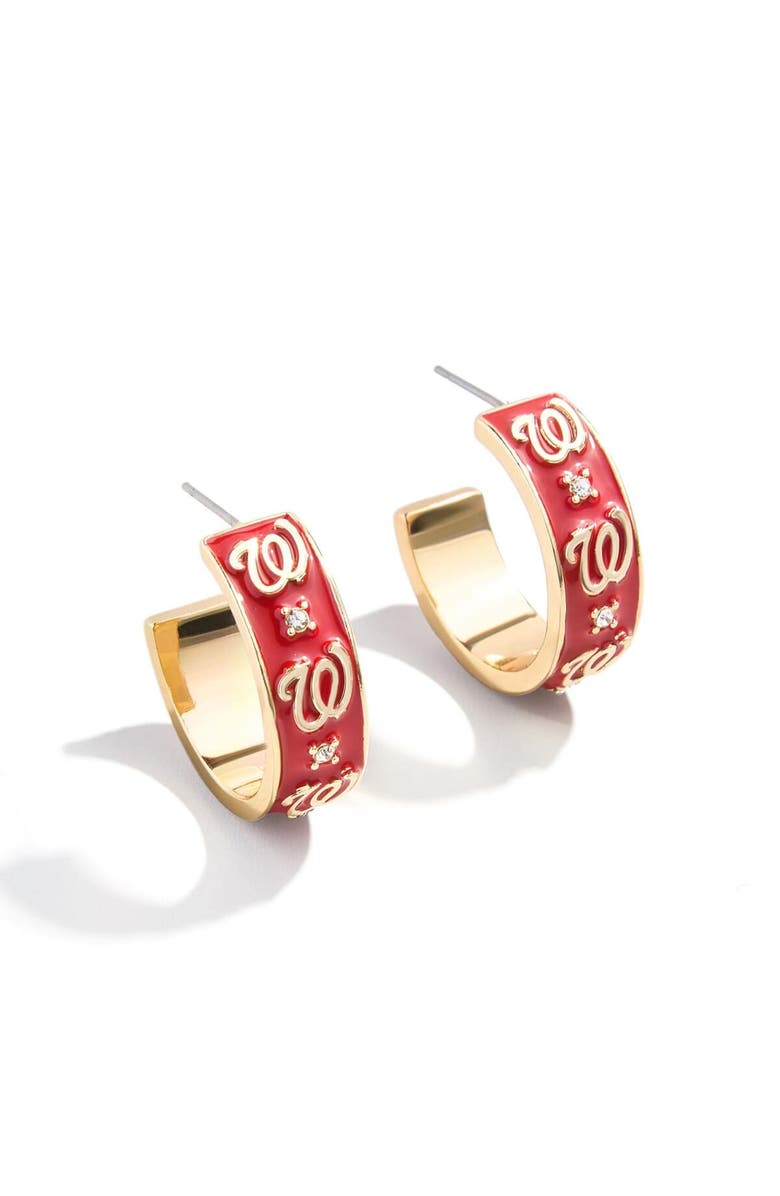 WEAR by Erin Andrews x BaubleBar Washington Nationals Enamel Hoop Earrings, Main, color, Gold