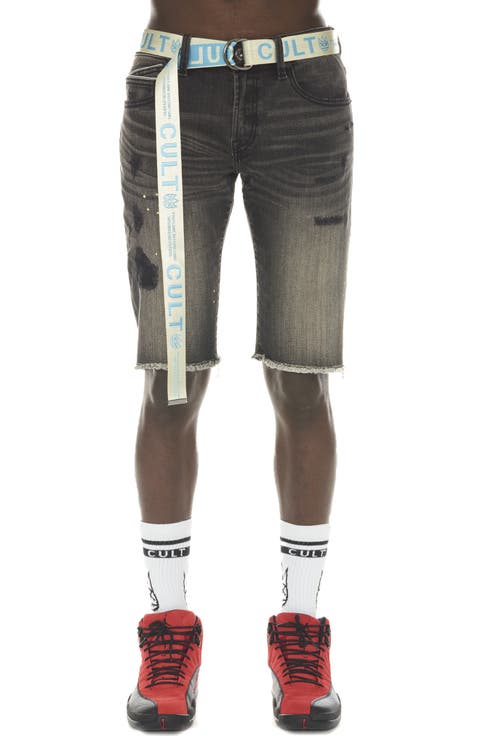 Rocker Belted Slim Fit Stretch Denim Shorts (Avon)